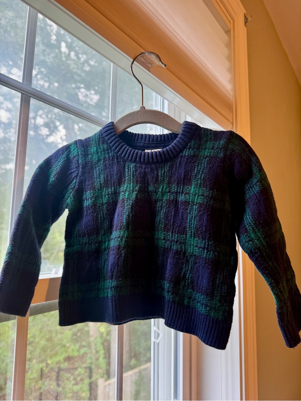 Janie and Jack Navy & Green Plaid Crewneck Sweater